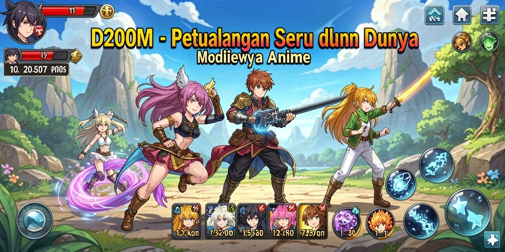 Tampilan gameplay D200M yang penuh aksi dan petualangan anime.