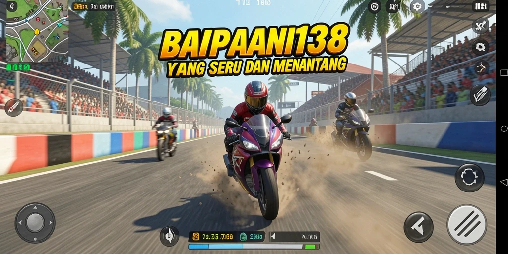 Screenshot gameplay EMPATI138 menampilkan balapan motor yang intens dan penuh aksi.