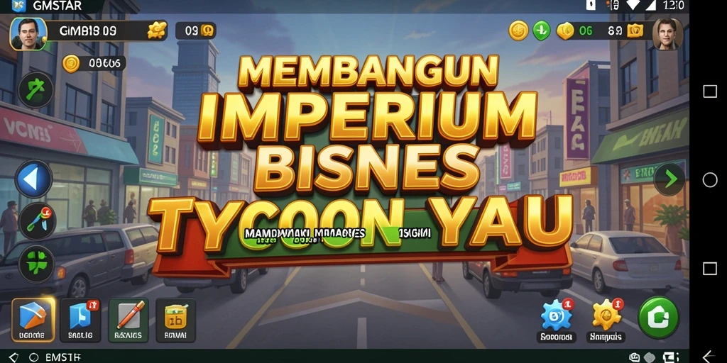 Tangkapan layar utama GMSTAR menampilkan momen seru dalam gameplay Tycoon.