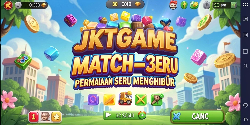 Screenshot gameplay JKTGAME dengan kombinasi item Match-3 yang menarik.