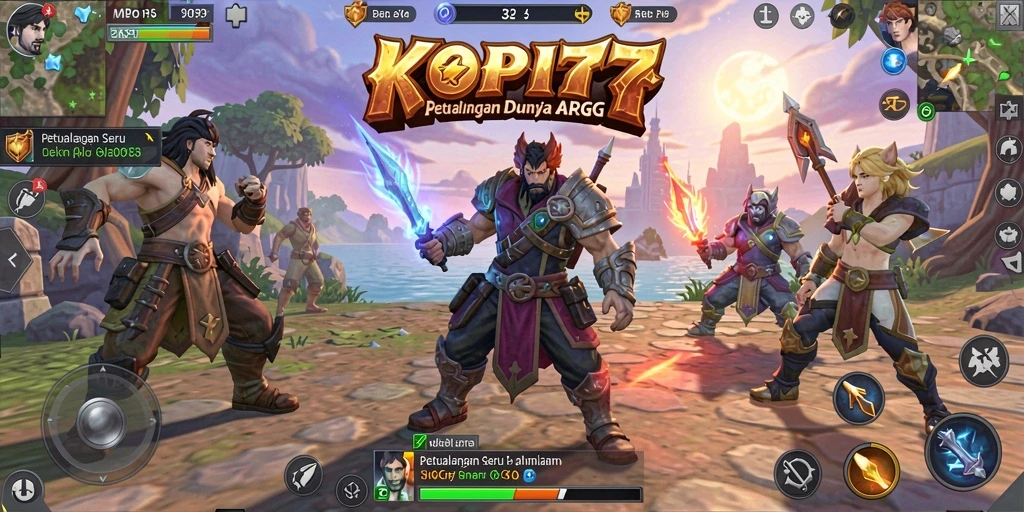 Screenshot KOPI77 menampilkan pertarungan seru antara karakter dan monster.