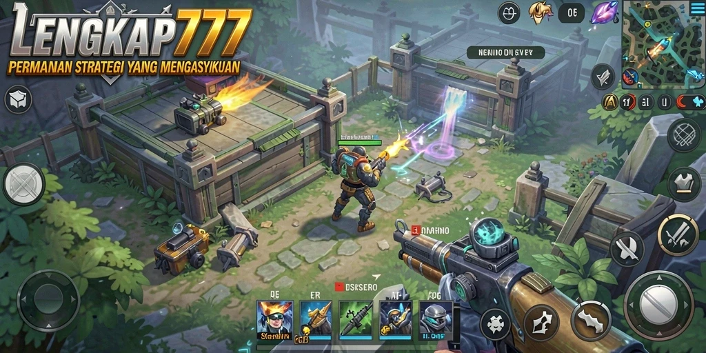 Screenshot gameplay <strong>LENGKAP777</strong> menunjukkan pertempuran strategis yang seru.