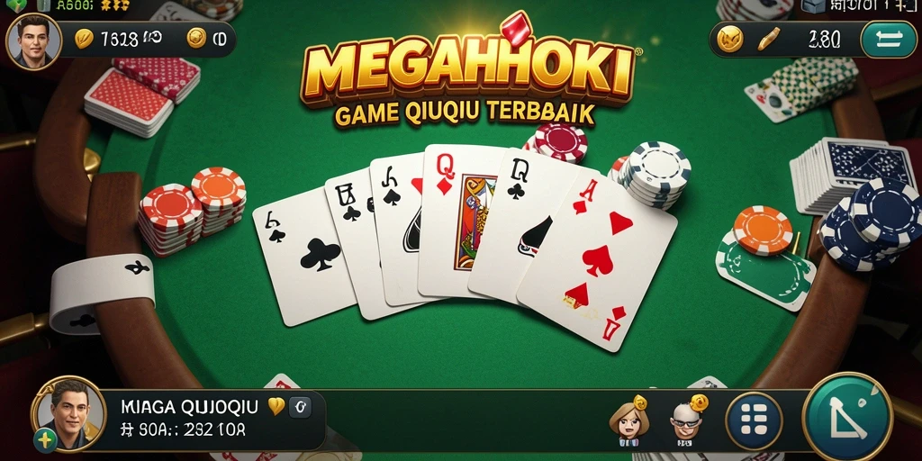 Screenshot utama MEGAHOKI menampilkan momen seru dalam permainan QiuQiu.